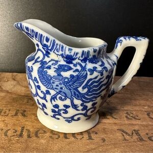 Phoenix Bird Pitcher Vintage Japan- Creamer Pitcher EUC Blue and White 3 1/2”
